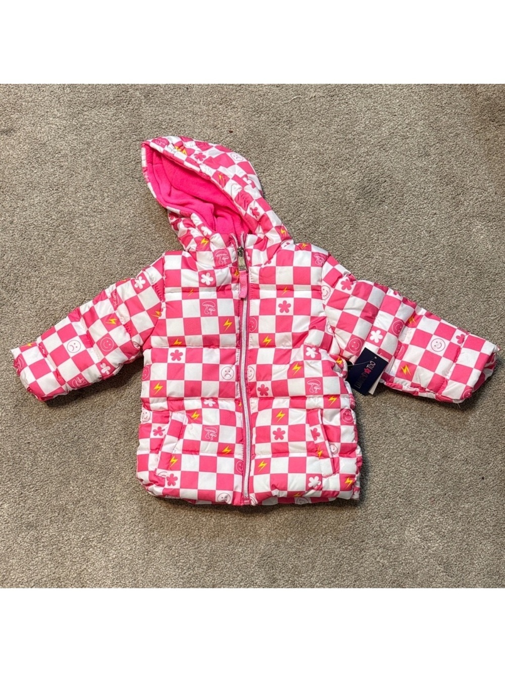 pink-and-white checkered Limited Too toddler puffer jacket